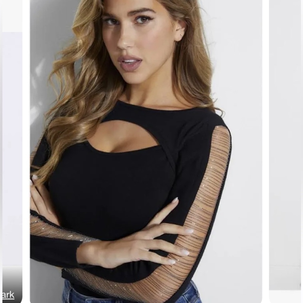 Guess black Treonna Chain Cutout Crew Sweater S
